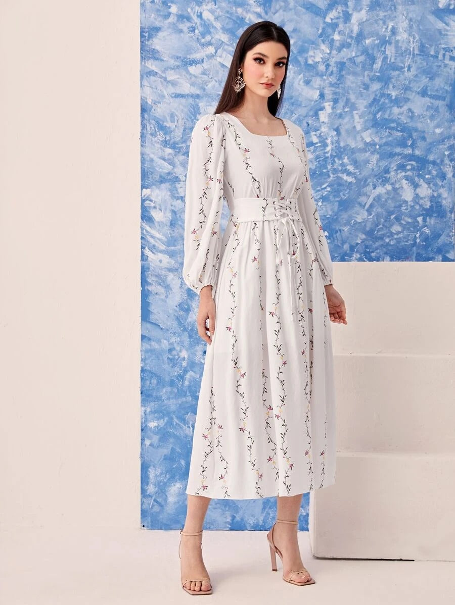 My Western white printed tranding maxi dress