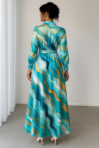 MyWestern Aqua Marble Print Shirt Dress