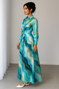 MyWestern Aqua Marble Print Shirt Dress