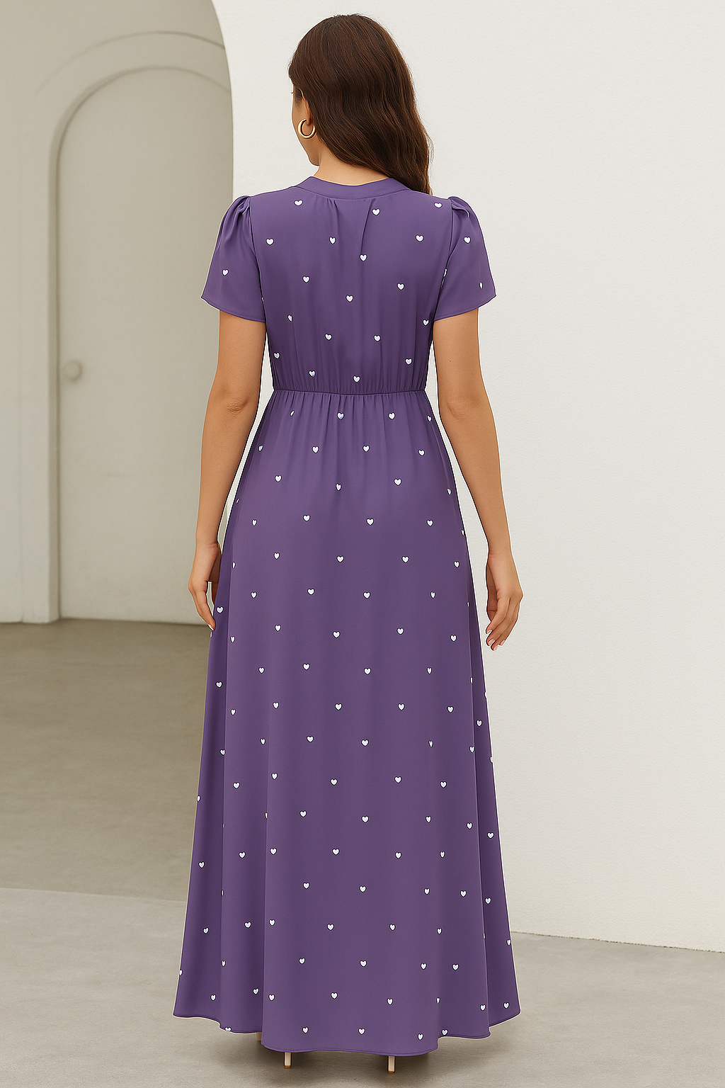 MyWestern Purple Heart-Print Maxi Dress for Women