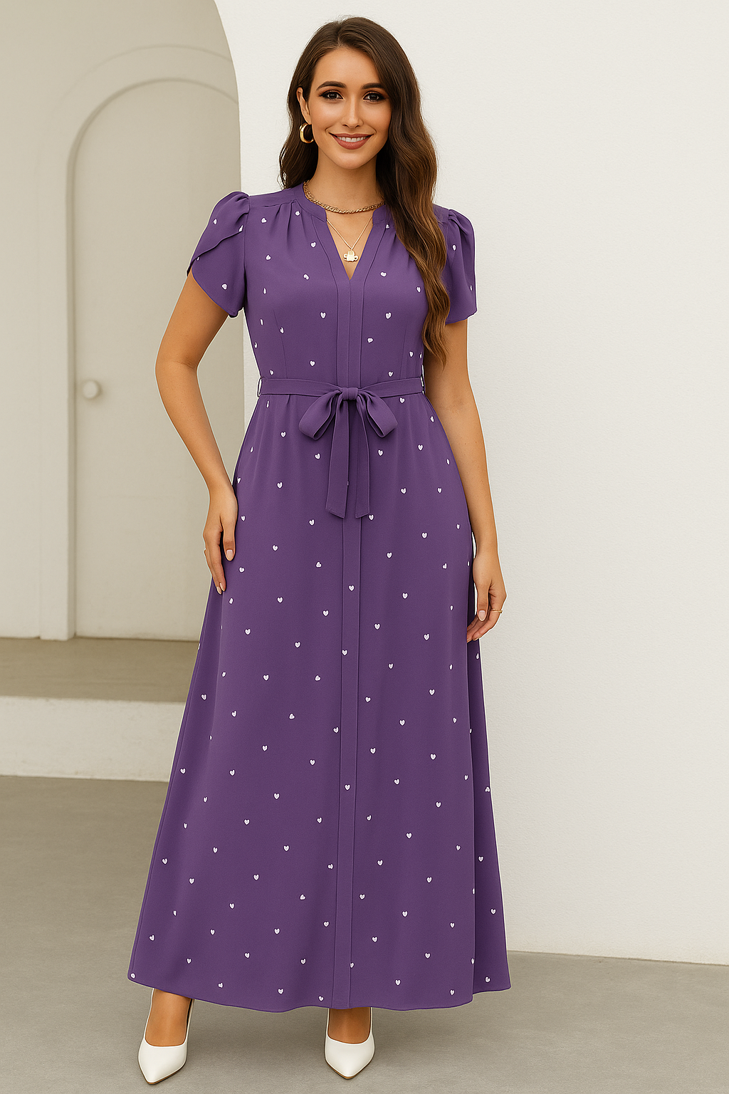 MyWestern Purple Heart-Print Maxi Dress for Women
