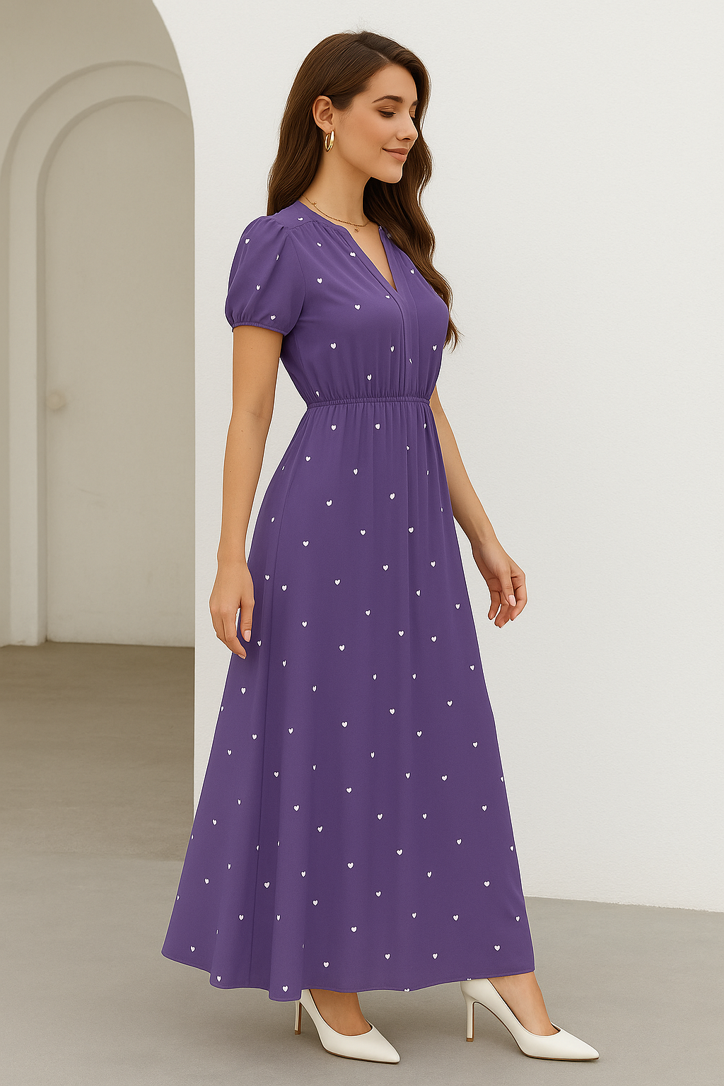 MyWestern Purple Heart-Print Maxi Dress for Women