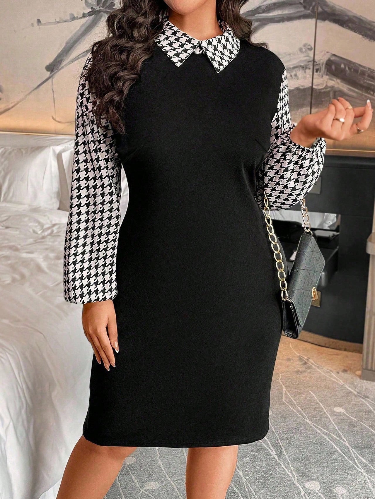 Monochrome Muse Shift Dress – Classic Checks, Confident Charm