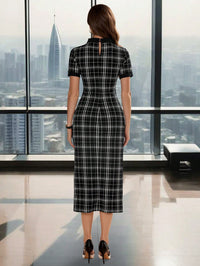 City Sleek Check Midi Dress – Power Style, Tailored to Impress
