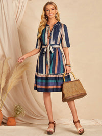 My Western Brush Print Belted Ruffle Hem Dress My Western