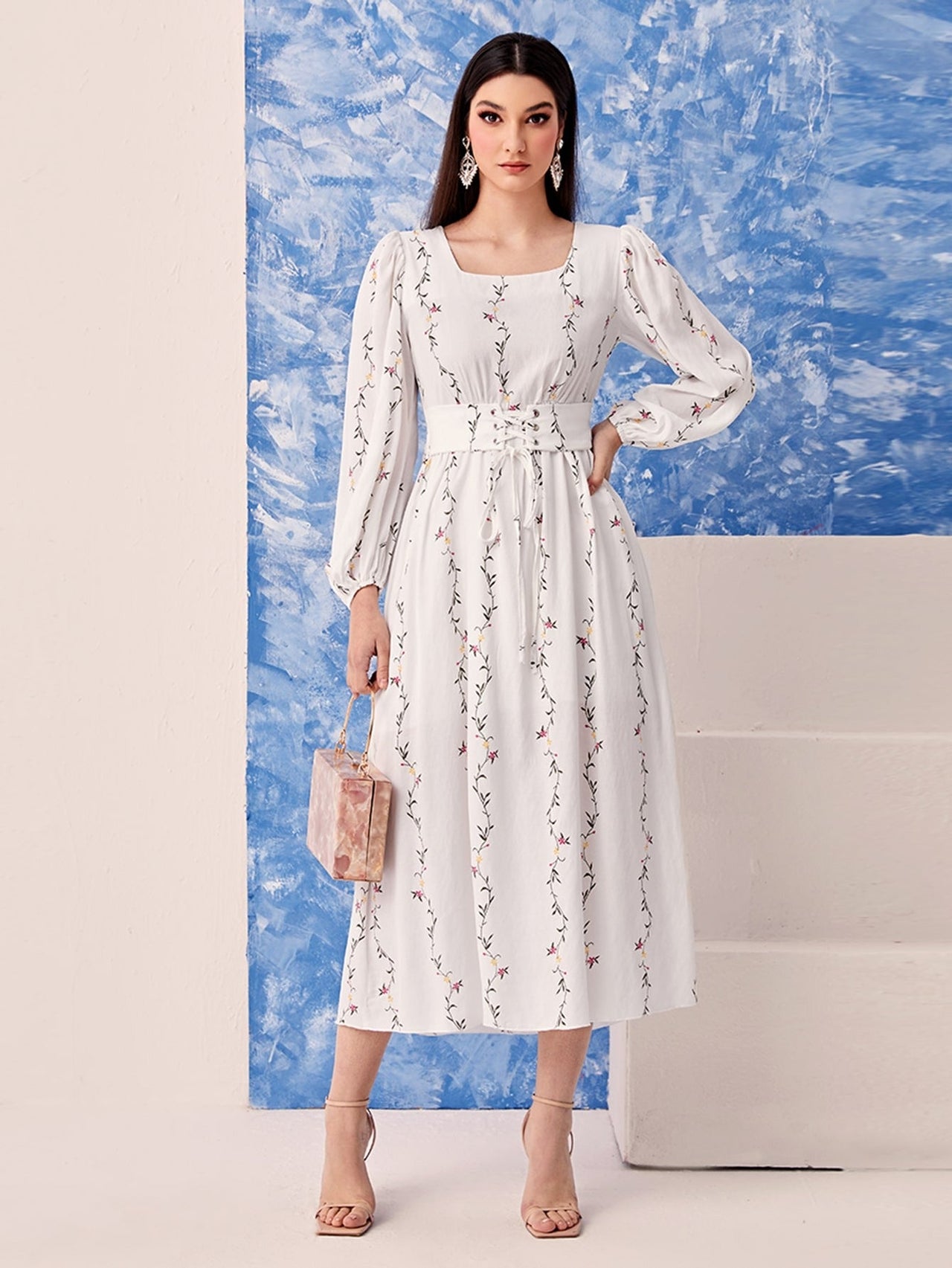 My Western  white printed tranding maxi dress My Western