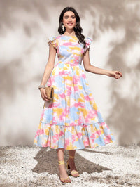 My Western Round Neck Tie Ruffle Hem A Line Dress Short Sleeve Long Dress My Western