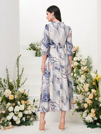 My Western Marble Print Surplice Neck Belted Dress My Western