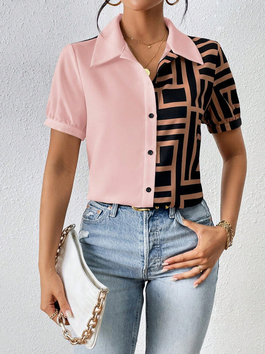MyWestern Chic Half-and-Half Button Down Shirt