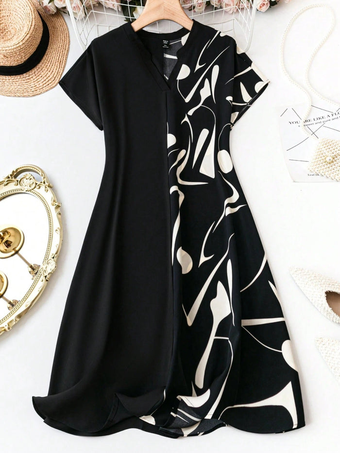 MyWestern black printed rayon midi dress for women - front view