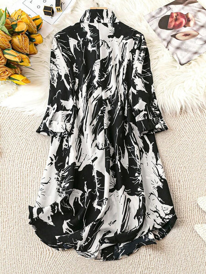 My Western Graphic Print Roll Tab Sleeve Shirt Dress