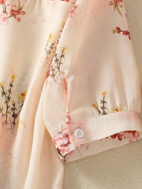 MyWestern Pink Floral Print Button-Down Shirt Top for Women