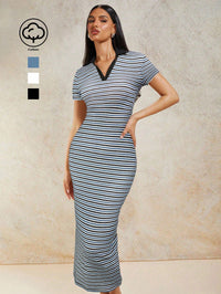 Monochrome Striped Knit Bodycon Dress