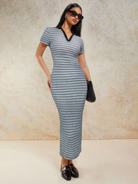 Monochrome Striped Knit Bodycon Dress
