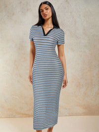 Monochrome Striped Knit Bodycon Dress
