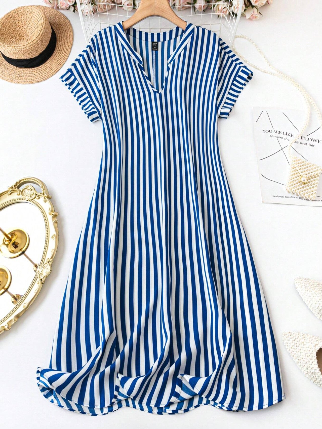 My Western Summer Casual Striped Notched Neck Short Sleeve Midi Dress MyWestern My Western Summer Casual Striped Notched Neck Short Sleeve Midi Dress MyWestern