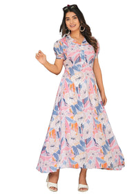 Women's Rayon Fit and Flare Printed Cap Sleeve V-Neck Casual Maxi Dress My Western