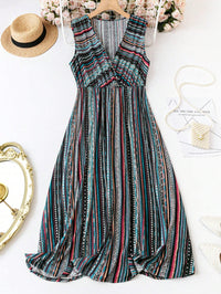 My Western Striped V-Neck Sleeveless Waist-Tie Dress My Western