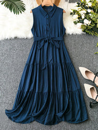My Western Plus Solid Tiered Hem Belted Maxi Dress My Western