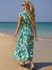 MyWestern Tropical Leaf Print Beach Maxi Dress My Western