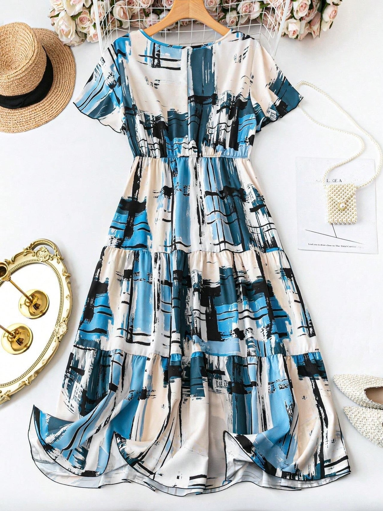 My Western Women's Elegant Plaid & Print V-Neck Short Sleeve Summer Dress My Western