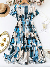 My Western Women's Elegant Plaid & Print V-Neck Short Sleeve Summer Dress My Western