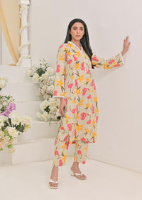 My Western Women's Rayon Floral Printed V-Neck Kurta With Trousers Co-Ord Set/Cotton Cord Set for Women My Western