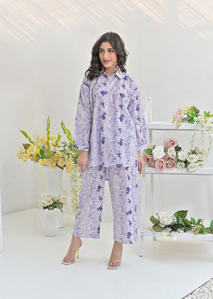 My Western Women's Cotton Floral Printed Shirt Collar Tunic with Trousers Co-Ord Set/Cotton Cord Set for Women