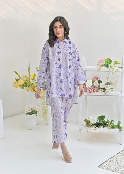 My Western Women's Cotton Floral Printed Shirt Collar Tunic with Trousers Co-Ord Set/Cotton Cord Set for Women