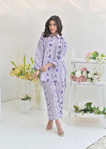 My Western Women's Cotton Floral Printed Shirt Collar Tunic with Trousers Co-Ord Set/Cotton Cord Set for Women