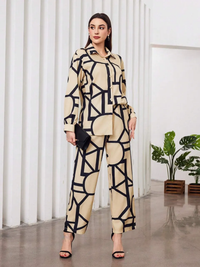My Western Women's Cotton Floral Printed Shirt Collar Tunic with Trousers Co-Ord Set/Cotton Cord Set for Women My Western