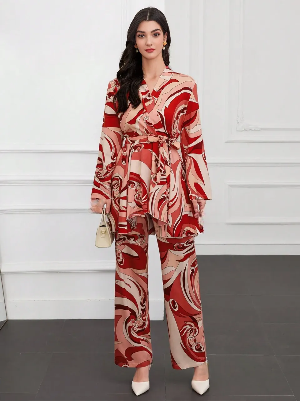 My Western Cotton Floral Printed Shirt Collar Tunic with Trousers Co-Ord Set/Cotton Cord Set for Women My Western