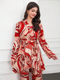 My Western Cotton Floral Printed Shirt Collar Tunic with Trousers Co-Ord Set/Cotton Cord Set for Women My Western