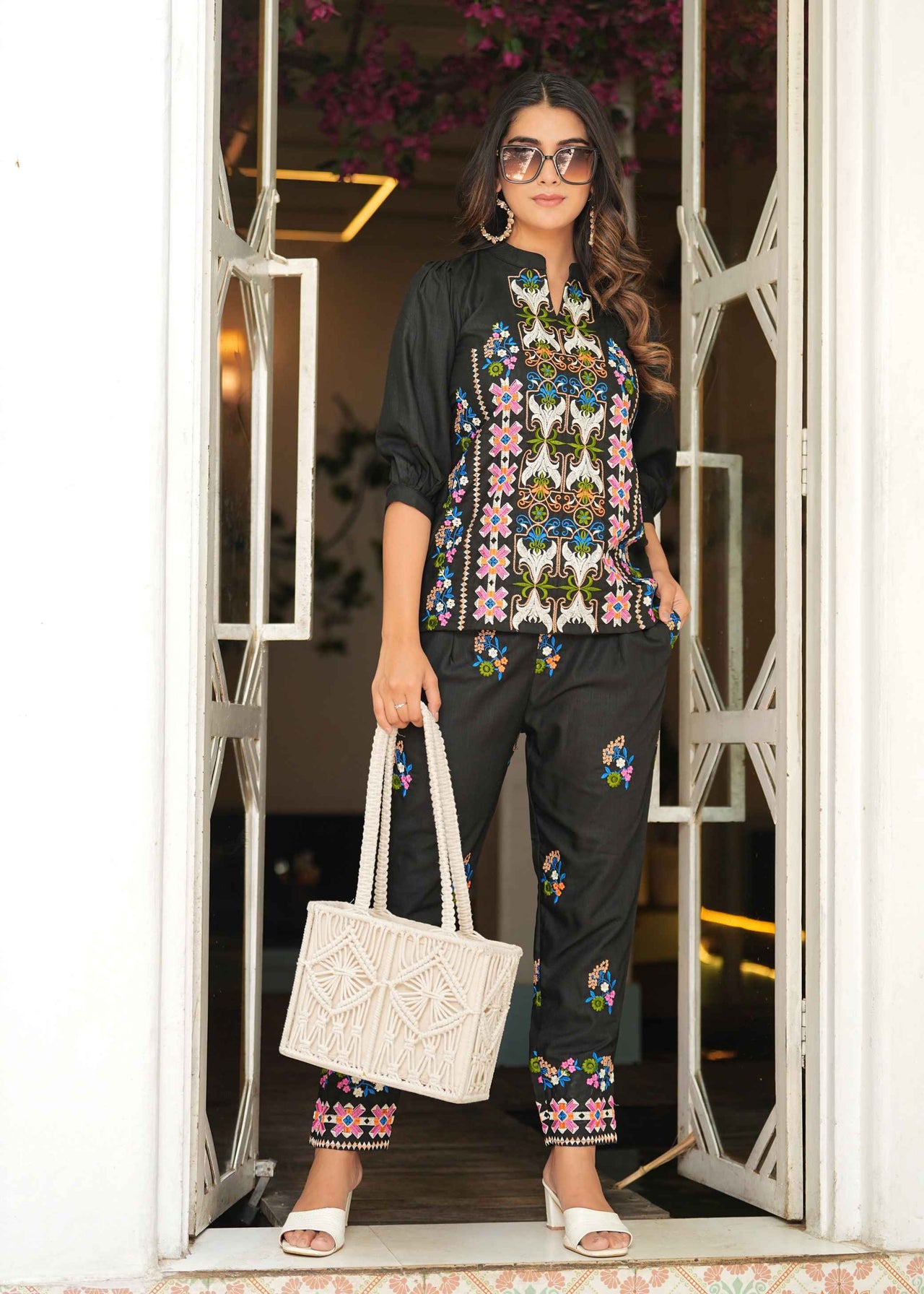 My Western Women's Rayon Embroidered Kurta Set for Women|Co-Ords Set|Tunic Pant Set|Coordinate Set My Western