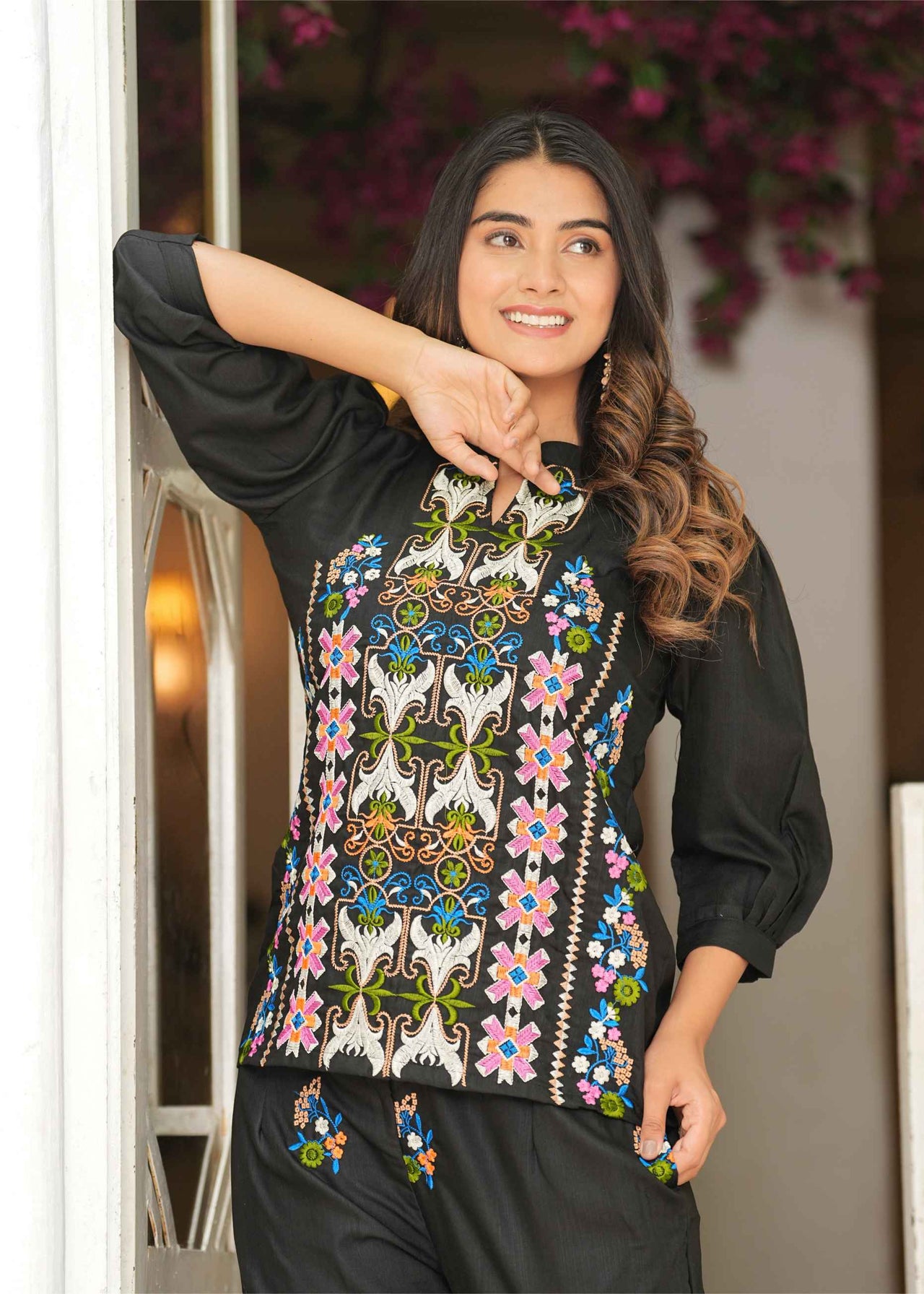 My Western Women's Rayon Embroidered Kurta Set for Women|Co-Ords Set|Tunic Pant Set|Coordinate Set My Western