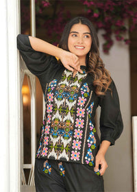 My Western Women's Rayon Embroidered Kurta Set for Women|Co-Ords Set|Tunic Pant Set|Coordinate Set My Western