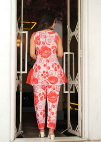 My Western Women's Rayon Floral Printed Round Neck Tunic with Trousers Co-Ord Set/Rayon Co-ord Set for Women My Western