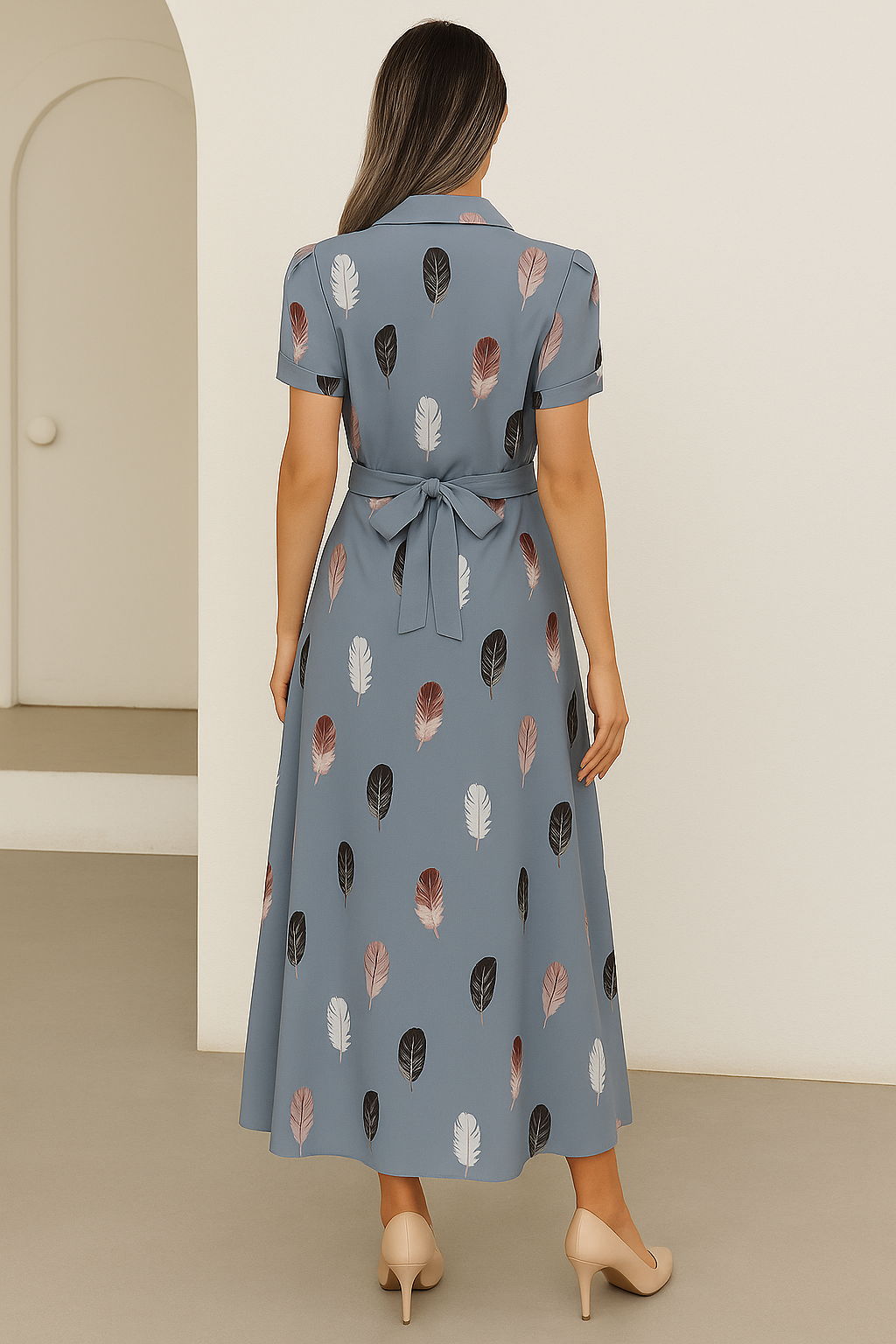 Rayon Shirt Dress for Women with Abstract Leaf Print | Button Down Casual Maxi Dress