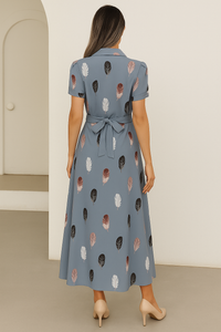 Rayon Shirt Dress for Women with Abstract Leaf Print | Button Down Casual Maxi Dress