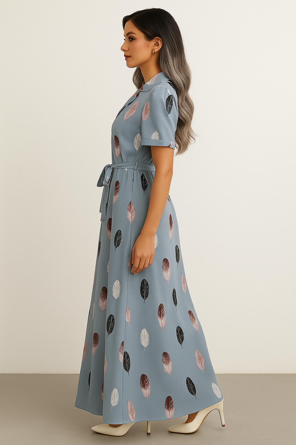 Rayon Shirt Dress for Women with Abstract Leaf Print | Button Down Casual Maxi Dress