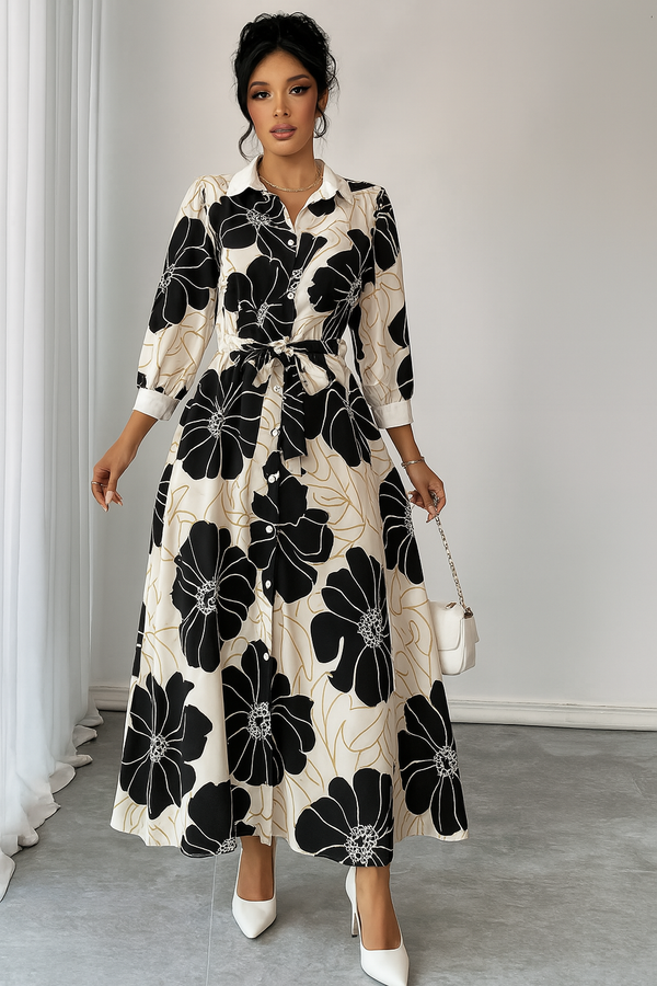 floral summer dress women India monochrome black white midi