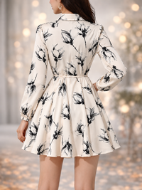Women’s Floral Print Fit & Flare Mini Shirt Dress with Waist Tie