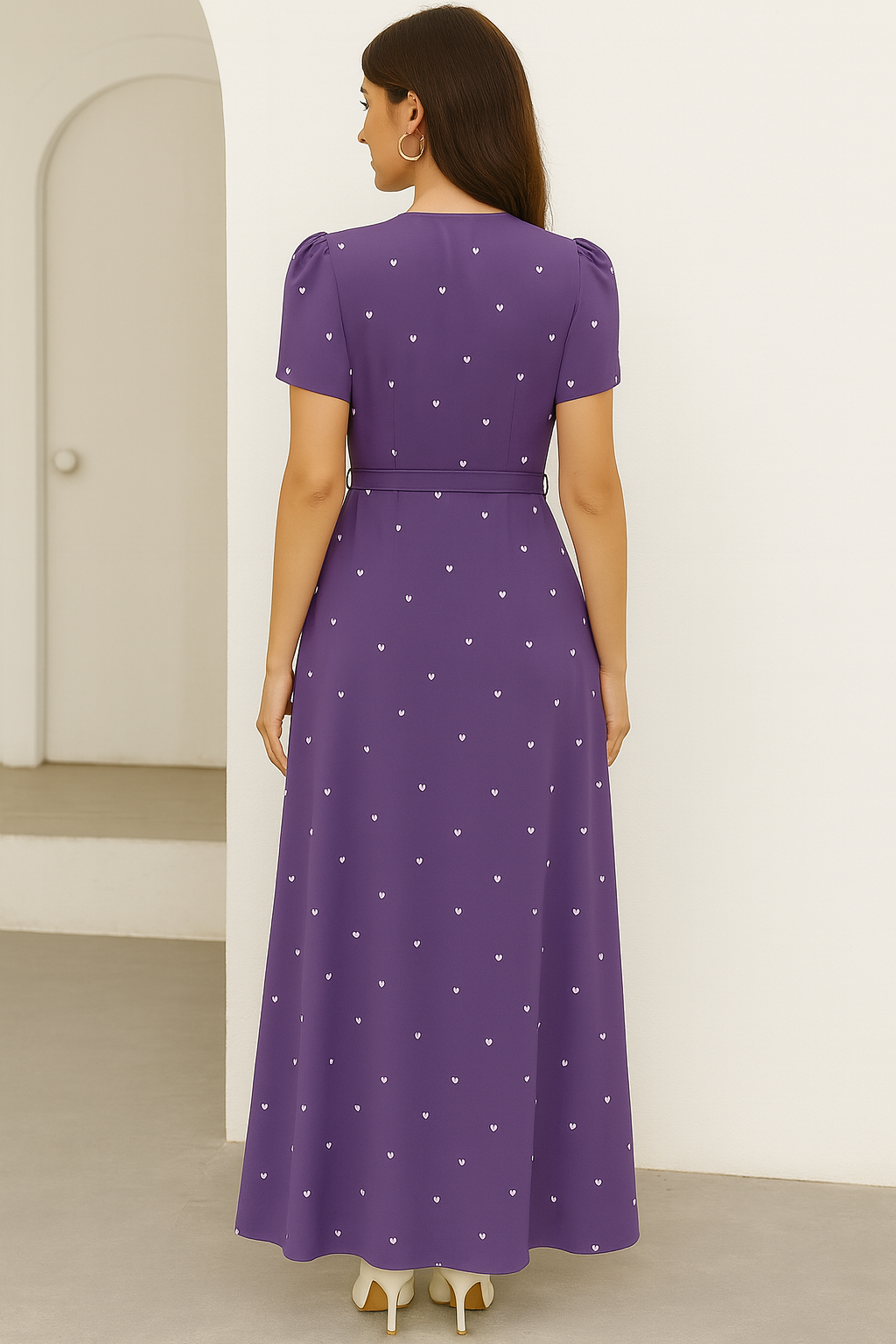 MyWestern Purple Heart-Print Maxi Dress for Women