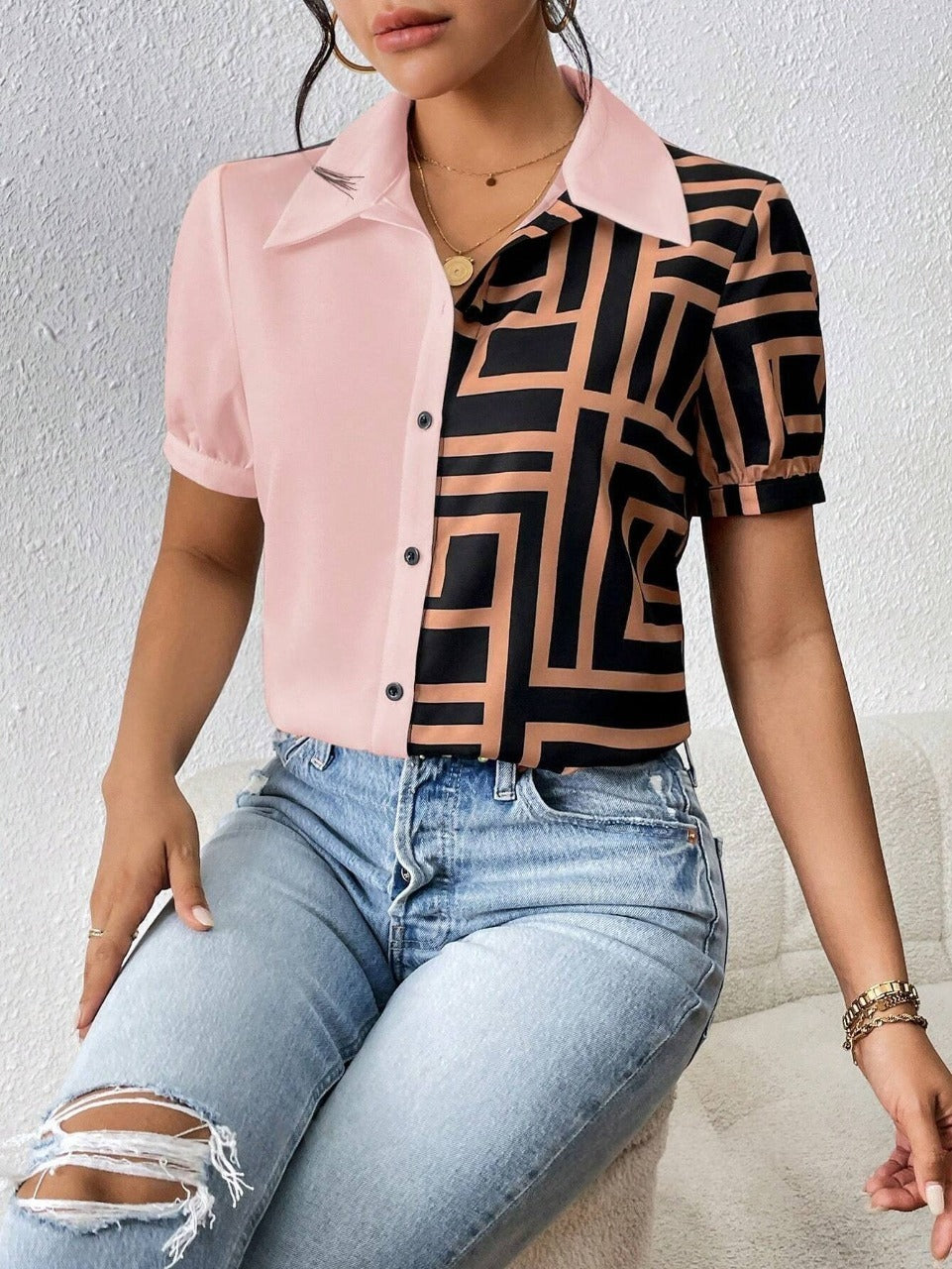 MyWestern Chic Half-and-Half Button Down Shirt My Western