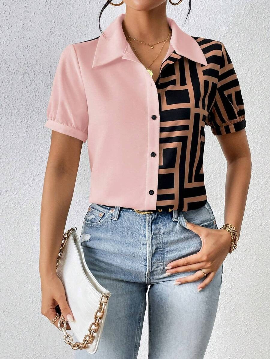 MyWestern Chic Half-and-Half Button Down Shirt My Western