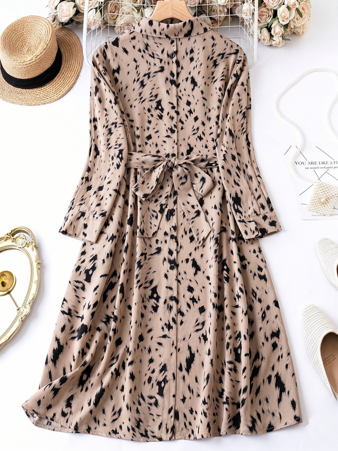 beige maternity dress Louis Louise Beige Corduroy Leopard Print Umyma Dress