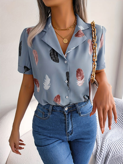 MyWestern Feather Print Light Blue Shirt