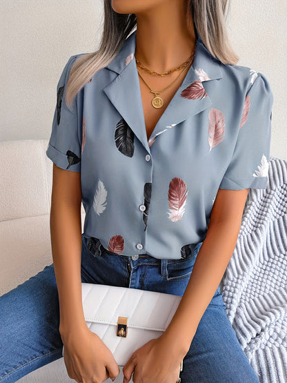 MyWestern Feather Print Light Blue Shirt