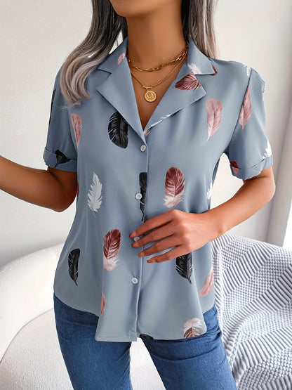 MyWestern Feather Print Light Blue Shirt