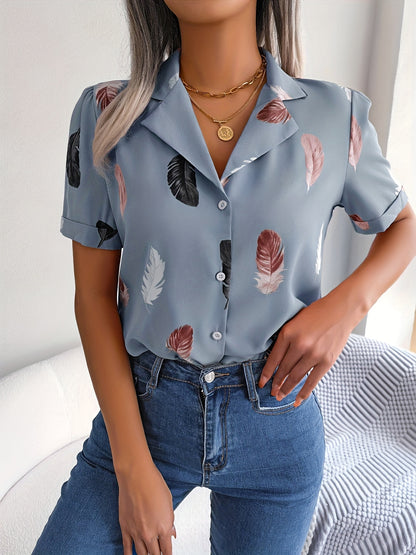 MyWestern Feather Print Light Blue Shirt